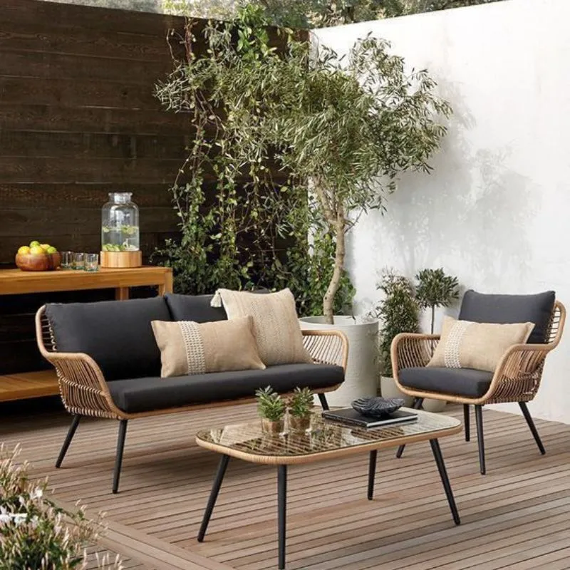 rattan garden set - Black And Wood Color